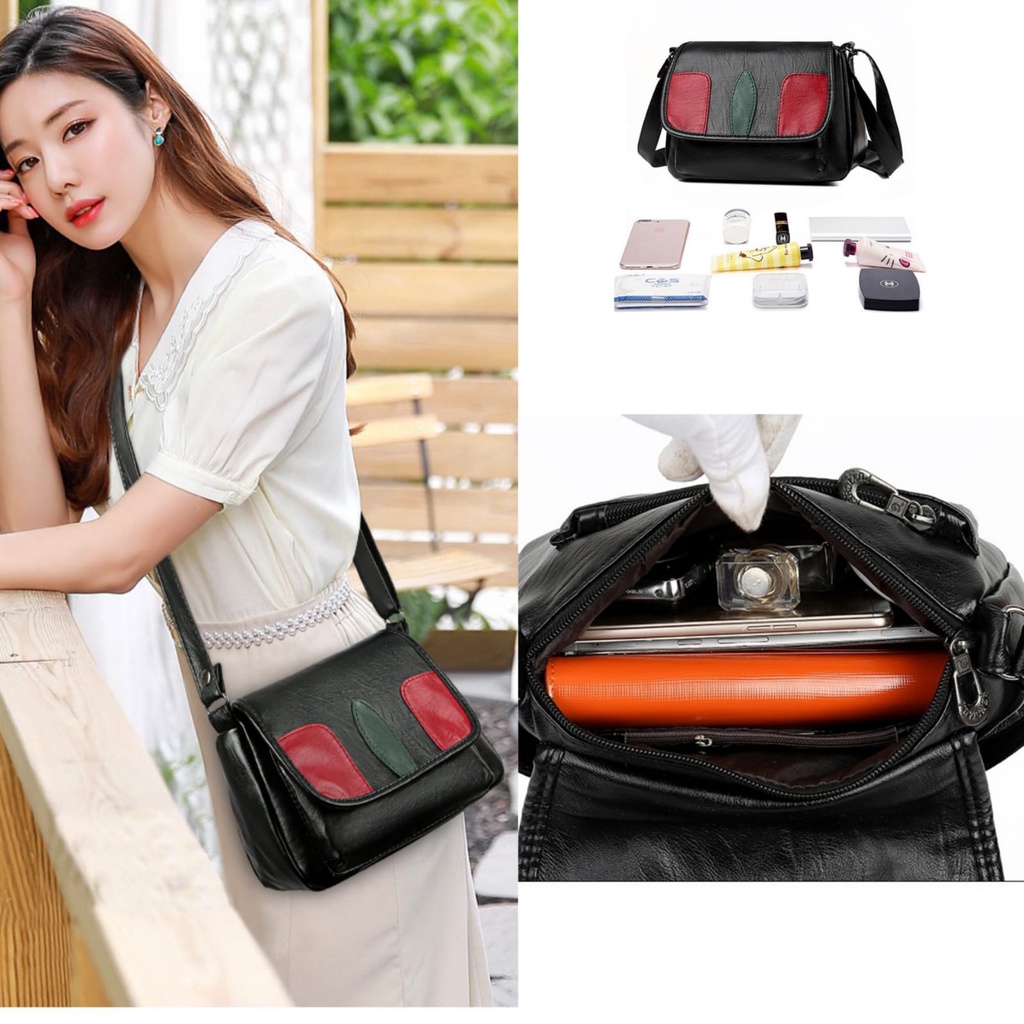 TAS SELEMPANG WANITA KOREA BRANDED IMPORT CEWEK SLING BAG KULIT HITAM PIEZO TA679B5 FASHION BAHU SHOULDER MURAH PREMIUM REMAJA KEKINIAN CASUAL BATAM PREMIUM