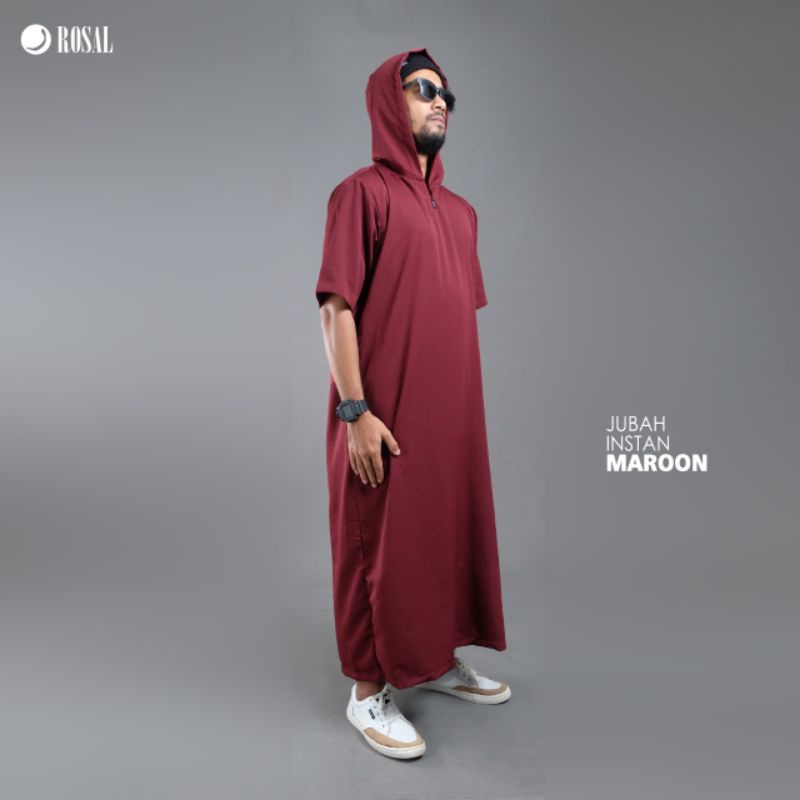 Lilystore- Jubah Gamis Hoodie Pria Jubah Rosal Lengan Pendek Jubah Dewasa Gamis Laki Laki Jumbo Big