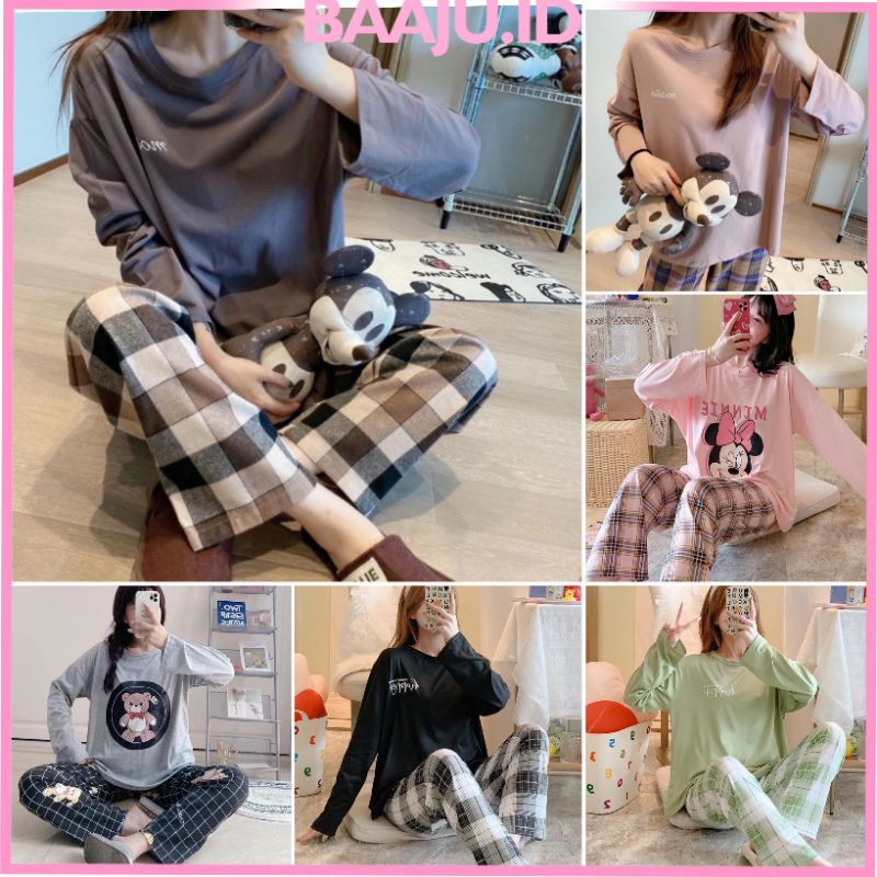 Baaju.id  Baju Tidur Wanita Lengan Panjang Baju Tidur Import Freesize Setelan Baju Tidur Wanita