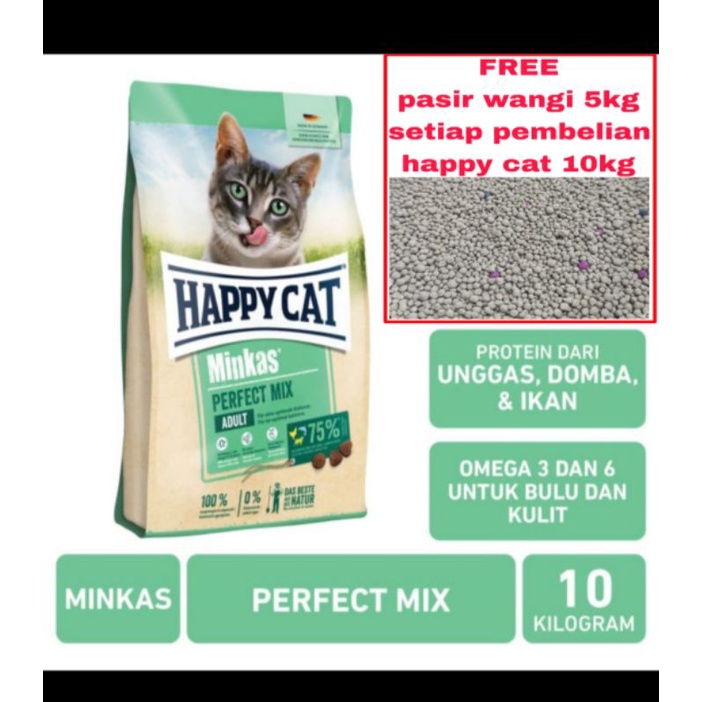 (Grab/Gojek) Makanan Kucing Happy Cat Adult Minkas Perfect Mix 10kg |  makanan kucing dewasa murah promo