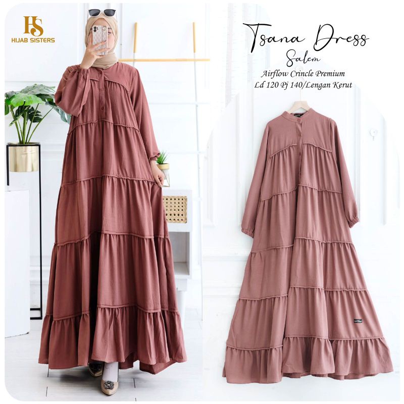 Tsana Dress by Hijab Sister's. Gamis Susun Crinkle Airflow Jumbo XXL-3XL. Gamis Jumbo Busui Warna Pl