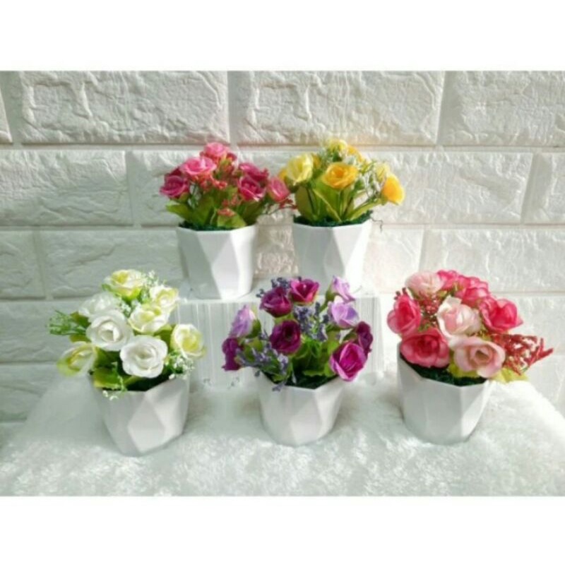 Bunga hias plastik bunga mawar pot bunga hias dekorasi rumah bunga palsu