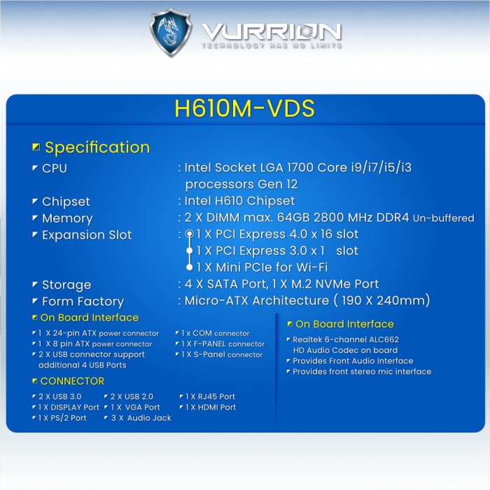 VURRION DURAVEL H610M-VDS / Motherboard H610M - VGD / Mobo H610M