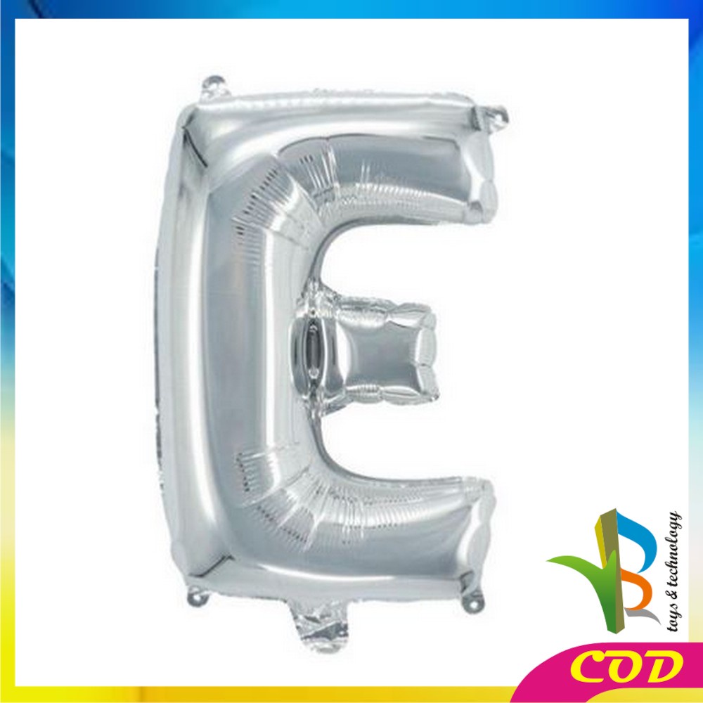 RB-C390 Ballon Foil Abjad Alphabet Polos Silver A-Z Balon Foil Angka 0-9 / Balon Foil Huruf Abjad Alphabet Angka Polos / Baloon Huruf Dan Angka Perlengkapan Ulang Tahun