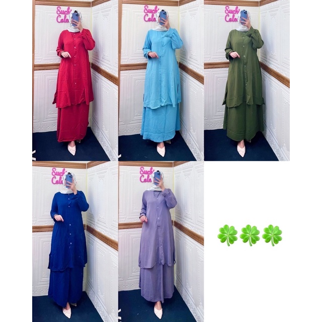 Oneset rok crinkle polos | setelan rok crinkle | oneset rok polos crinkle | rok crinkle | tunik keme