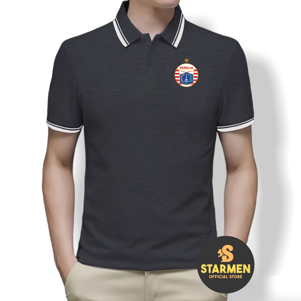 Kaos Polo Shirt Pria Kerah List Putih logo PERSIJA