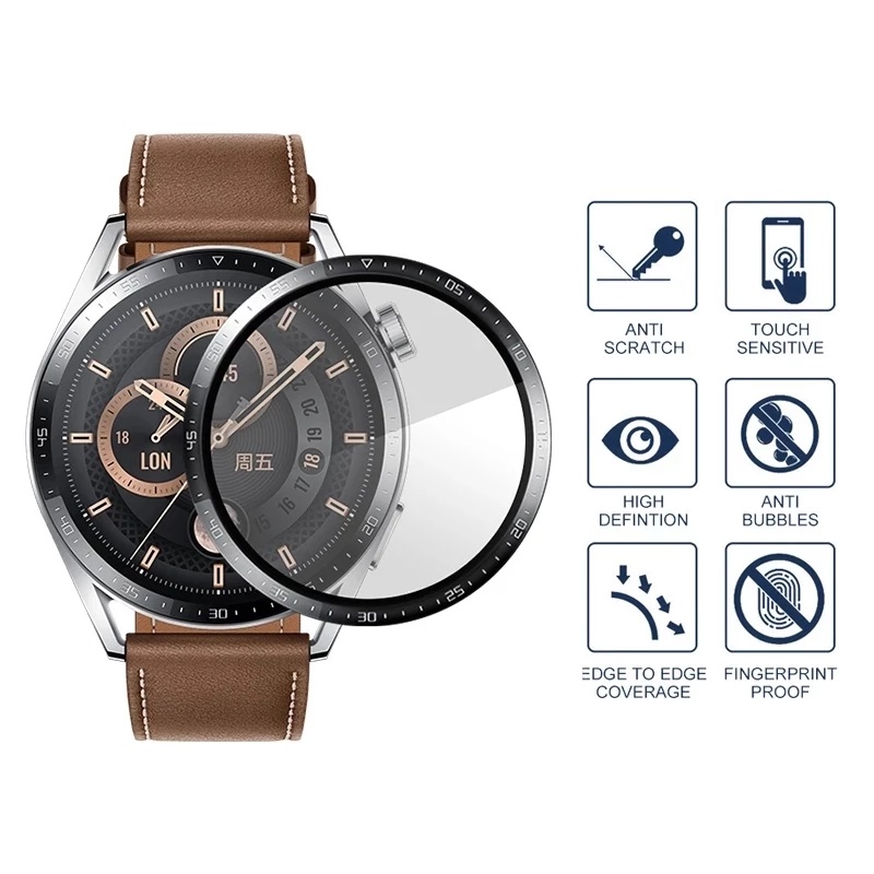 Pelindung Layar Tempered Glass Full Cover Lengkung 42mm Untuk Huawei Watch GT3