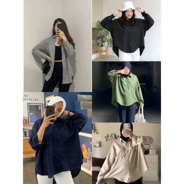 KEMEJA POLOS KATUN LINEN// KEMEJA KANTOR WANITA ELEGAN// BLUS OVERSIZE