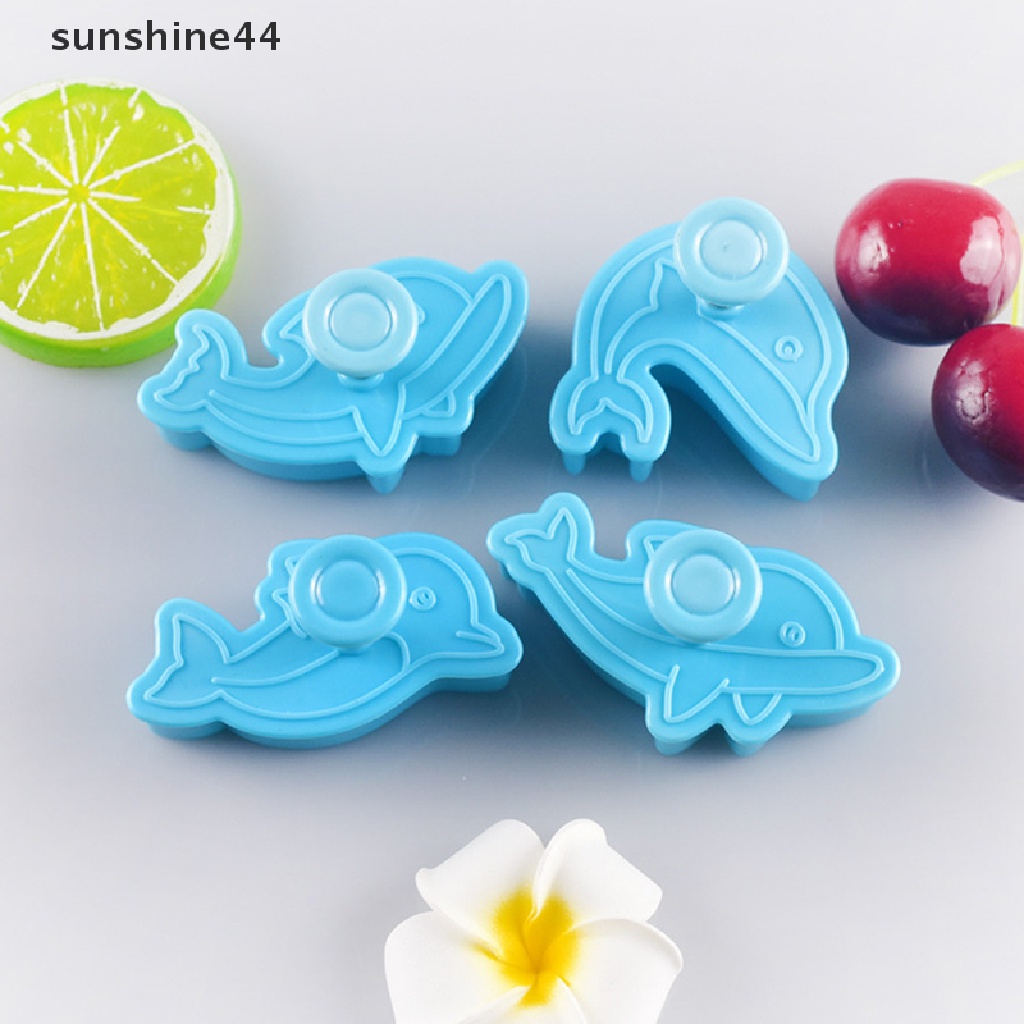 Sunshine 4Pcs / Set Cetakan Plunger Fondant Bentuk Lumba-Lumba Untuk Dekorasi Kue DIY