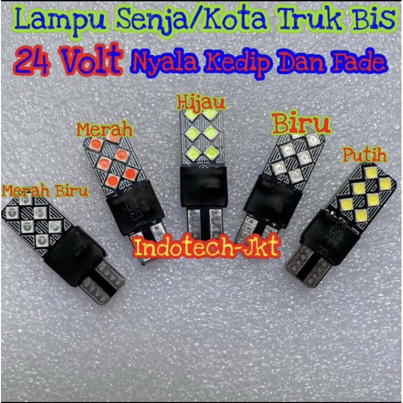 Lampu Led Senja Kota T10 Truk bis 24 Volt Nyala Kedip dan Fade 12 LED