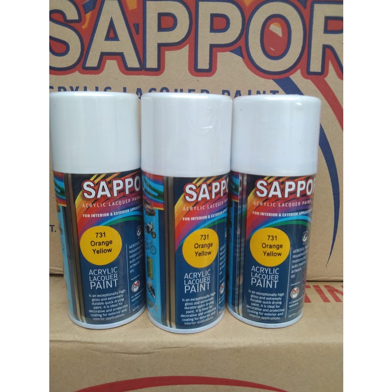 saporo acrylic lacquer paint pilok pilox cat spray sapporo 150ml saporo 731 orange yellow kuning cerah 150ml