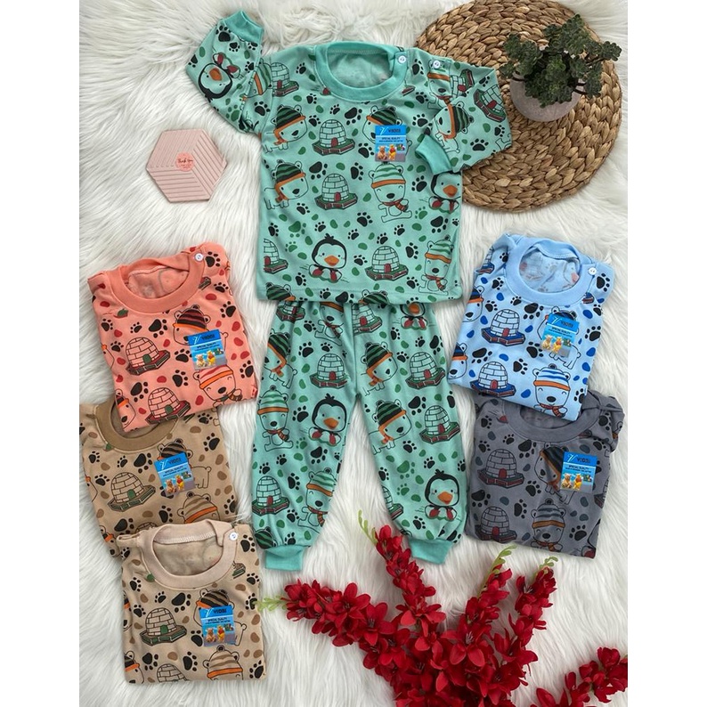 stelan baju bayi lucu pinguin kastil dasar warna setelan 3-18bulan (PP 052)