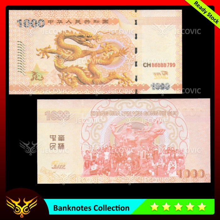 CHINA Souvenir Dragon 1000 , UNC , Uang Asing