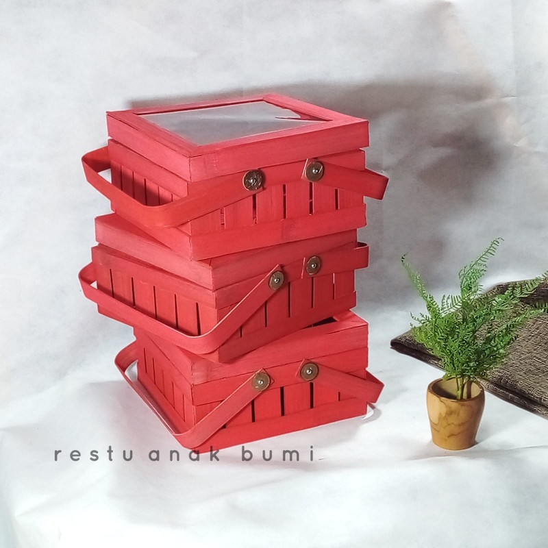 

Box kue Packaging hamper Premium qualiti pita rustik / rustick goni mika kaca transparan merah emas kotak seserahan hampers unik / souvenir / wadah hantaran / kotak kardus / dus box / mika kaca / tas hampers / tas / hand bag / goodie bag gift bag kantong