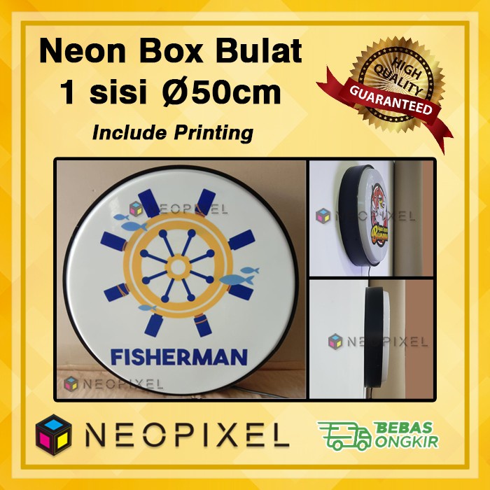 NEON BOX NEON SIGN MURAH BULAT 1 SISI DIA 50CM TERMASUK PRINTING PROMO