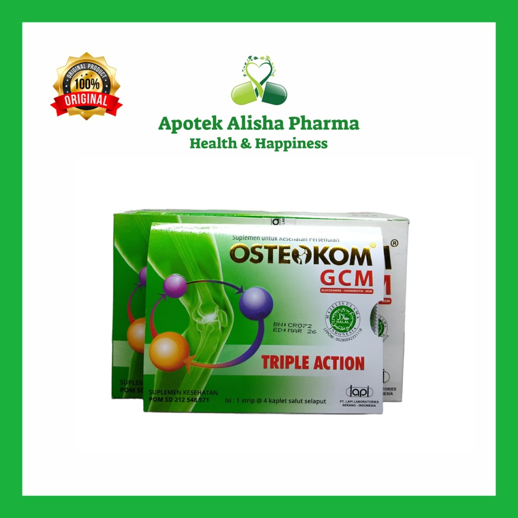Osteokom Tablet (Strip 4tablet) - Osteokom GCM Triple Action Glucosamin Condroitin Suplemen Tulang Sendi / Halal
