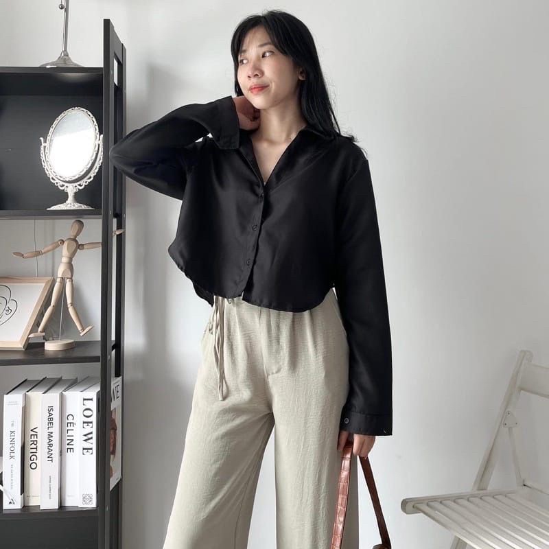 BEFAST - ZFS OOTD Kemeja Crop XIO / LEXA LONG SHAKILA CROP SHIRT KEMEJA WANITA / Kemeja Crop Wanita Keluaran Terbaru / Atasan Lengan Panjang / Hem Polos / Pakaian Kekinian Remaja ABG / Kemeja Casual Wanita / Fashion Ala Korean Style Wanita