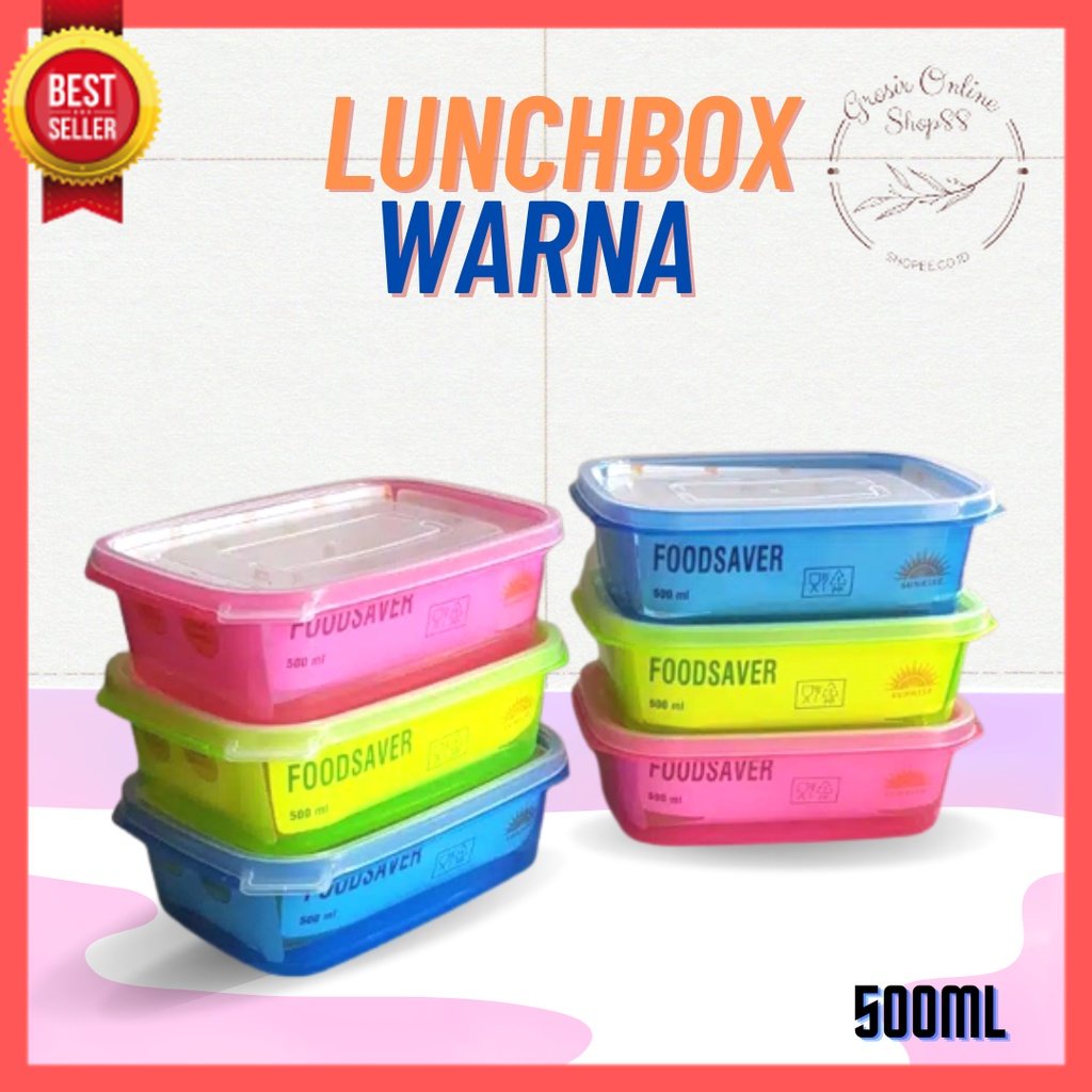 GOS -B311- Lunchbox Warna - Kotak Bekal Transparan Warna - Kotak Penyimpanan Makana 500ml