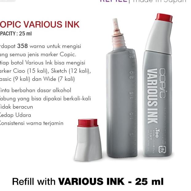 

COPIC VARIOUS INK - 25 ml - TINTA ISI ULANG COPIC