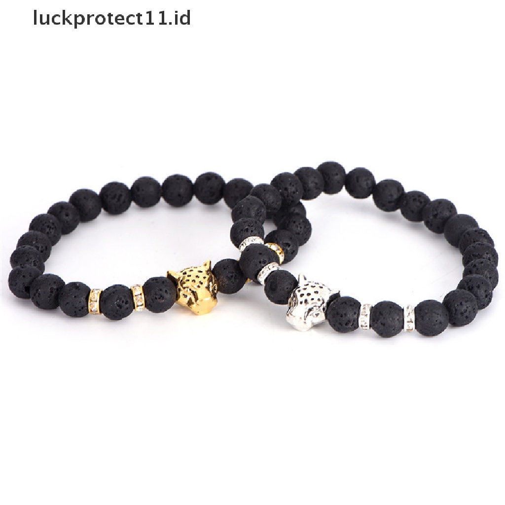 Gelang Manik-Manik Batu Alam Handmade Desain Kepala Leopard Untuk Pria