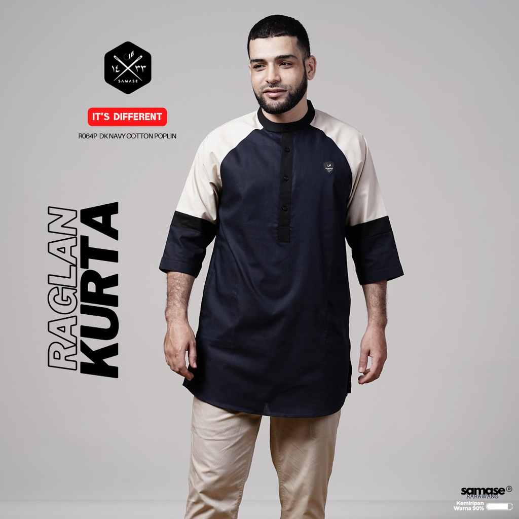 SAMASE Baju Koko Pria Kurta R064P Kemko Kemeja Pria Dewasa Lengan 3/4