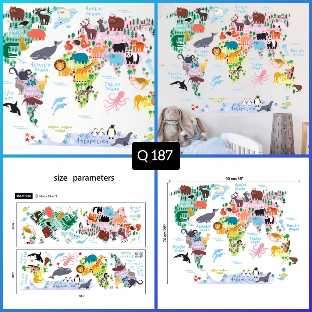 [GD] WALLSTICKER WALLSTIKER WALL SETIKER WALL STICKER STIKER STICKER DINDING TEMBOK MOTIF MAPS MAP PETA DUNIA KAMAR ANAK CEWEK COWOK KEREN MURAH BAGUS  Q 102