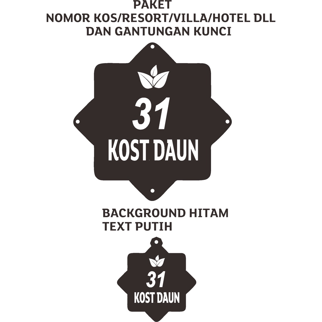 NOMOR KOS/VILLA/RESORT/HOTEL/PENGINAPAN/kontrakan PAKET GANTUNGAN KUNCI bentuk bintang