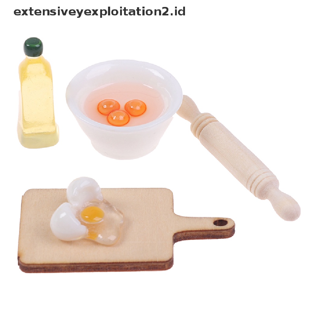 Mainan Miniatur Mangkok + Telur + Rolling Pin + Minyak Zaitun Skala 1: 12 Untuk Aksesoris Dapur Rumah Boneka