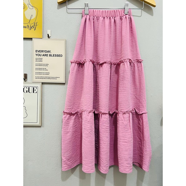 Jimmedy.id - Skirt Anak Dua Tingkat/Rok Anak Perempuan Korea Bahan Crinkle Premium Untuk Usia 3-9 Tahun