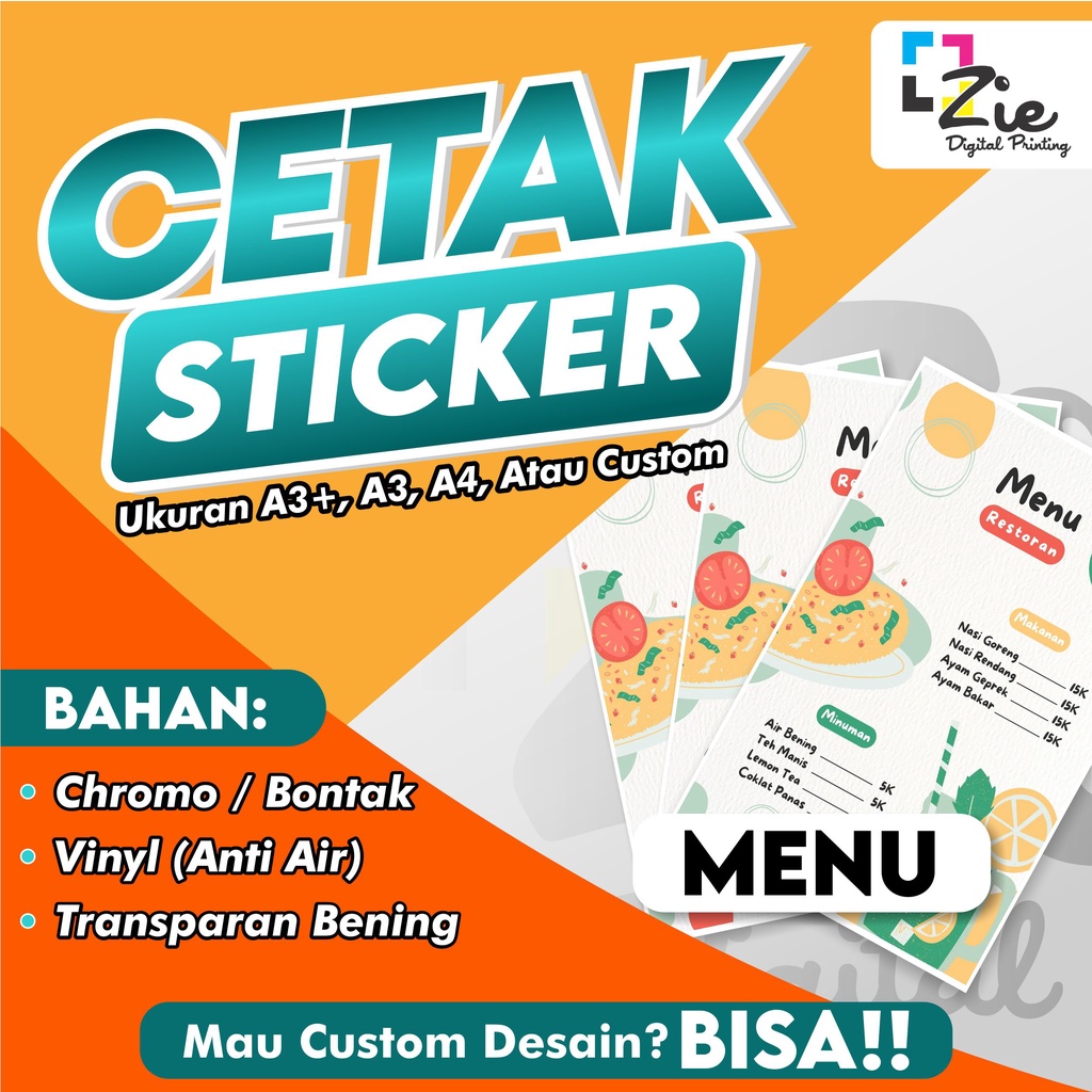 

Print/Cetak Sticker Menu A3+, A4 | Bontak, Vinyl, Transparan