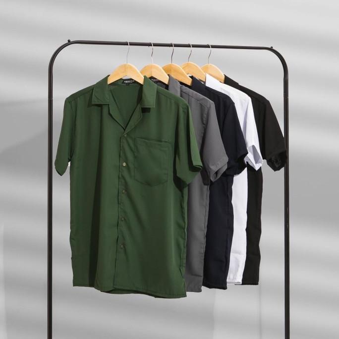 Shirt Man Amarine Kemeja Cuban Hawai Polos Kemeja Amarine Pantai Pria