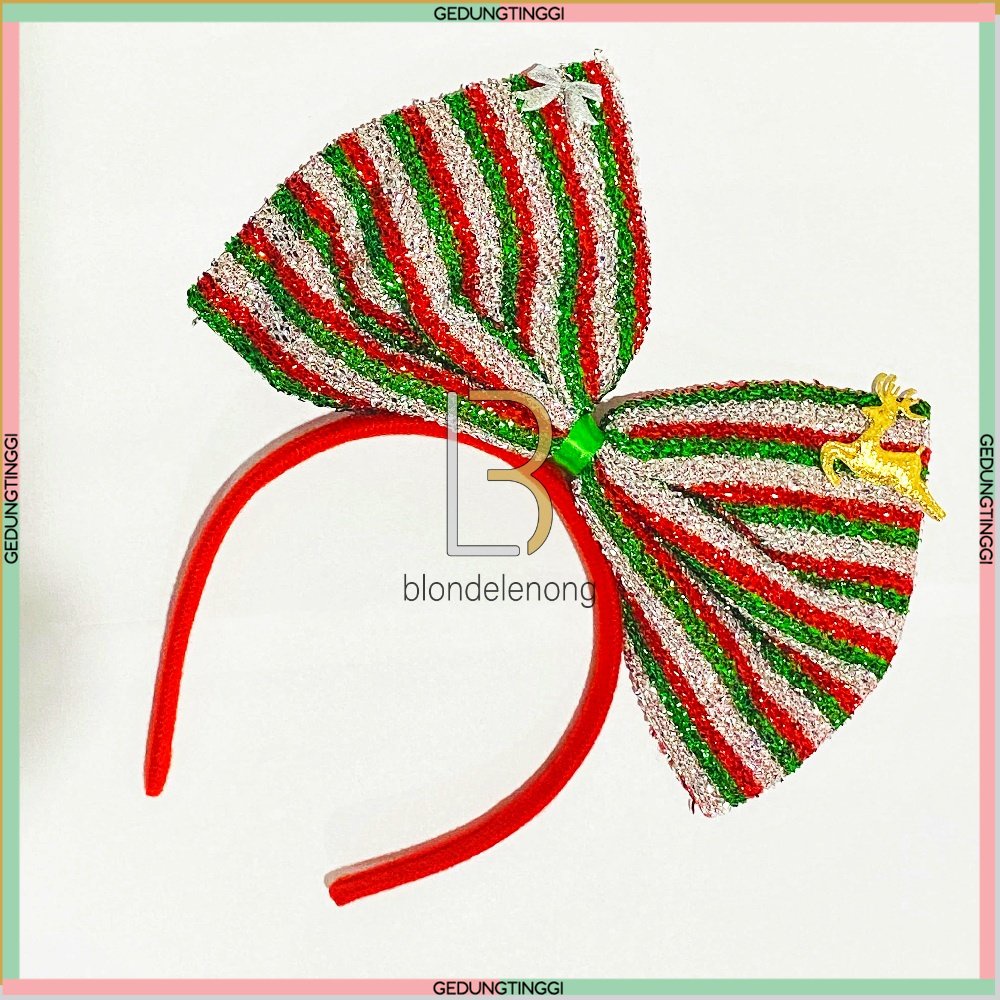 Bando Bandana Jepit Jepitan Ikat Asesoris Aksesoris Fashion Rambut Anak Anak Bayi Baby Perempuan Dewasa Lampu Led Hiasan Dekorasi Ornamen Ornament Pita Pohon Natal Merry Christmas Chrismast Xmas Tanduk Rusa Sinterklas Korea Foil Gold Emas Murah Lucu Set