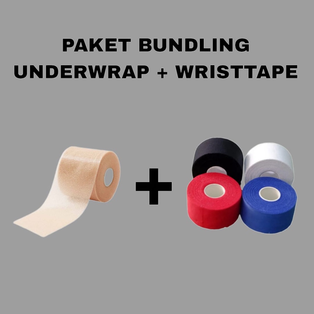 1 Paket Bundling Teping Wristape + Underwrap Perban Elastis Kaki Sepak Bola Futsal Sport Tape Olahraga