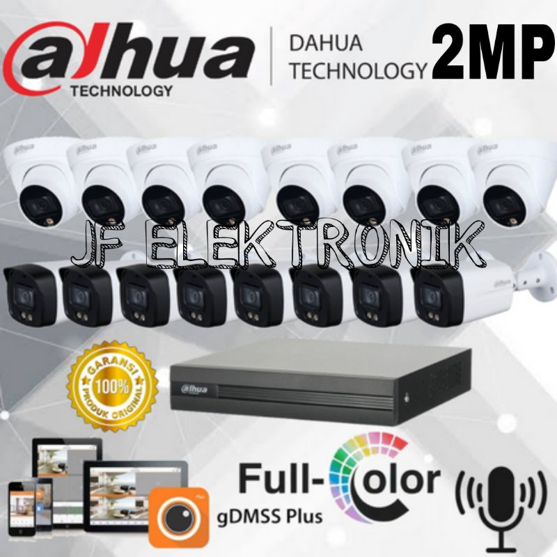 PAKET CCTV DAHUA 16CH 16 KAMERA 2MP COLORVU BUILT IN AUDIO KOMPLIT TINGGAL PASANG