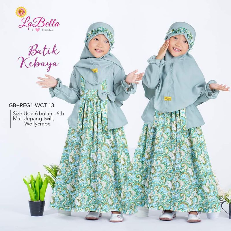 Baju Batik Kebaya Muslim Gamis Anak Perempuan Labella I love Moslem