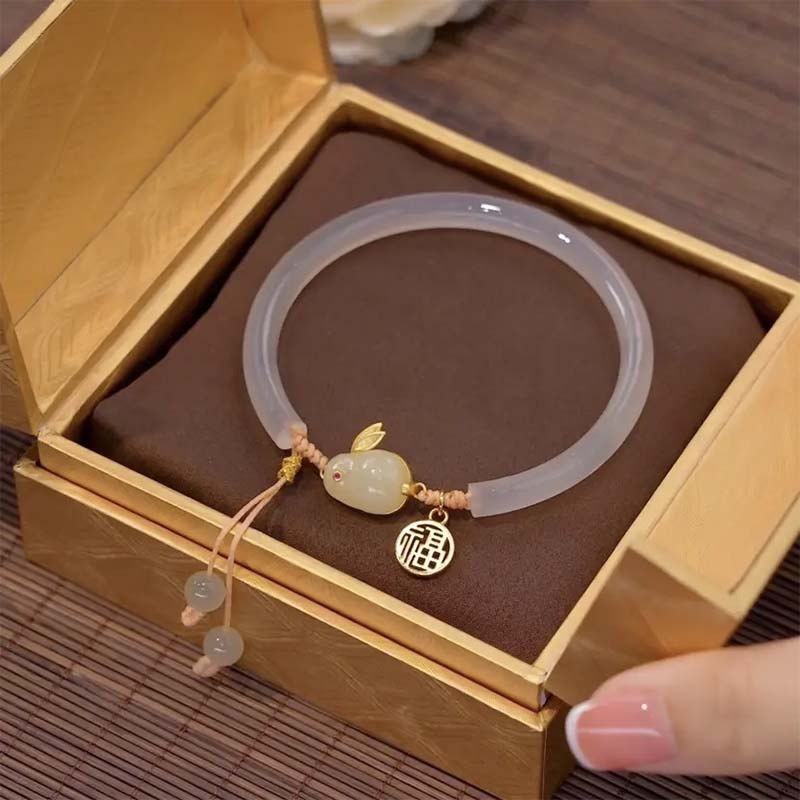 2023 Fuzi Hangtag Gelang Tangan Batu Giok Hetian Motif Kelinci Cina Untuk Wanita
