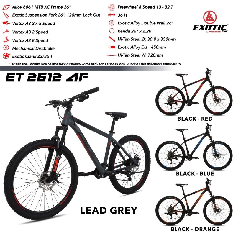 Sepeda Gunung MTB 26 27.5 inch Exotic ET 2612 AF Alloy 16 Speed