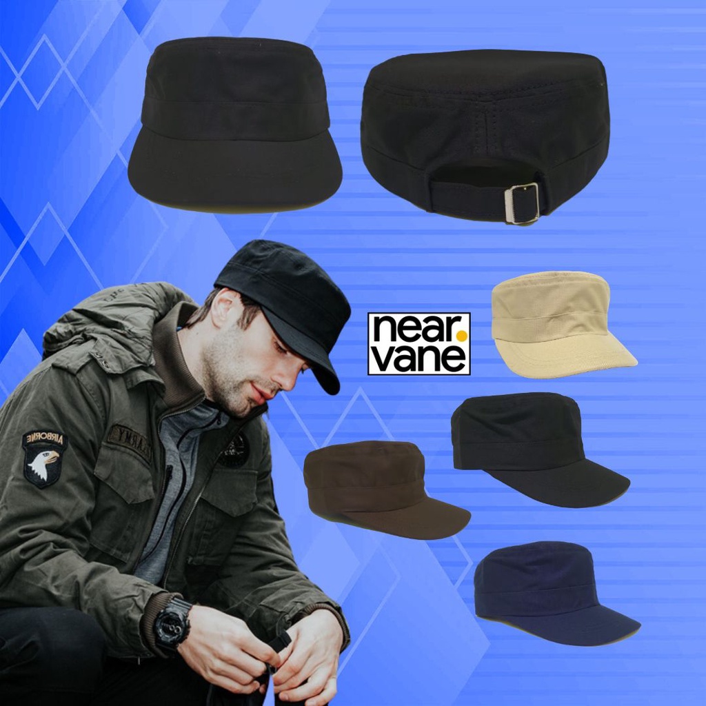 Topi Main Komando Militer Style Pria Topi Gaul Rel Besi Aktivitas Outdoor Lapangan Tentara Satpam Warna Hitam Hijau Army Biru Navy Coklat Cokelat