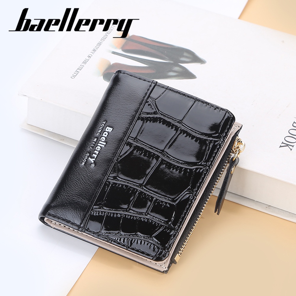 DOMPET LIPAT WANITA IMPORT MINI KULIT  REMAJA KEKINIAN CEWEK KOREA PREMIUM CROCO HITAM GLOSSY HOGARA WA608B5 KARTU UANG KOIN KECIL PENDEK MURAH SIMPLE LUCU BRANDED