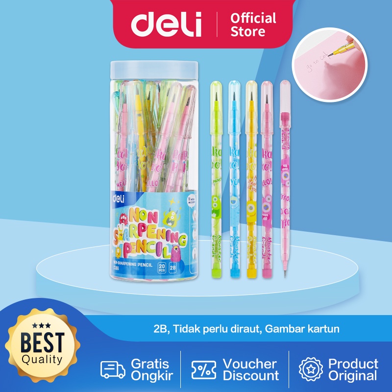 Deli Non-sharpening Pencil / Pensil Sambung / Susun / Bensia 2B Kartun Monster EC086