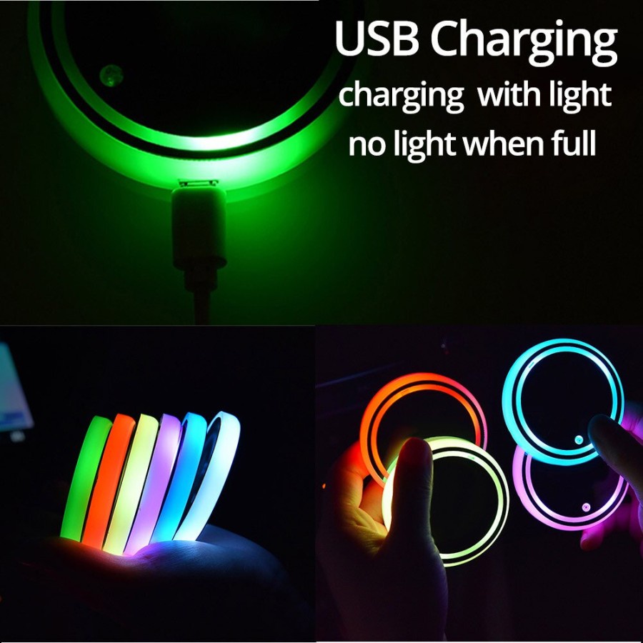 Tatakan LED RGB Gelas Botol Light Pad Cup Holder Mobil Car Ambient