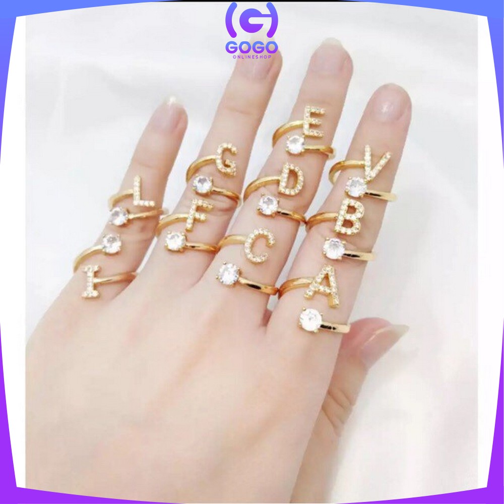 GOGO-K59 Cincin Huruf Gold Stainless Inisial Nama Cincin Alphabet / Cincin Abjad Huruf A-Z Wanita Fashion / Cincin Wanita Huruf Set Perhiasan Wanita