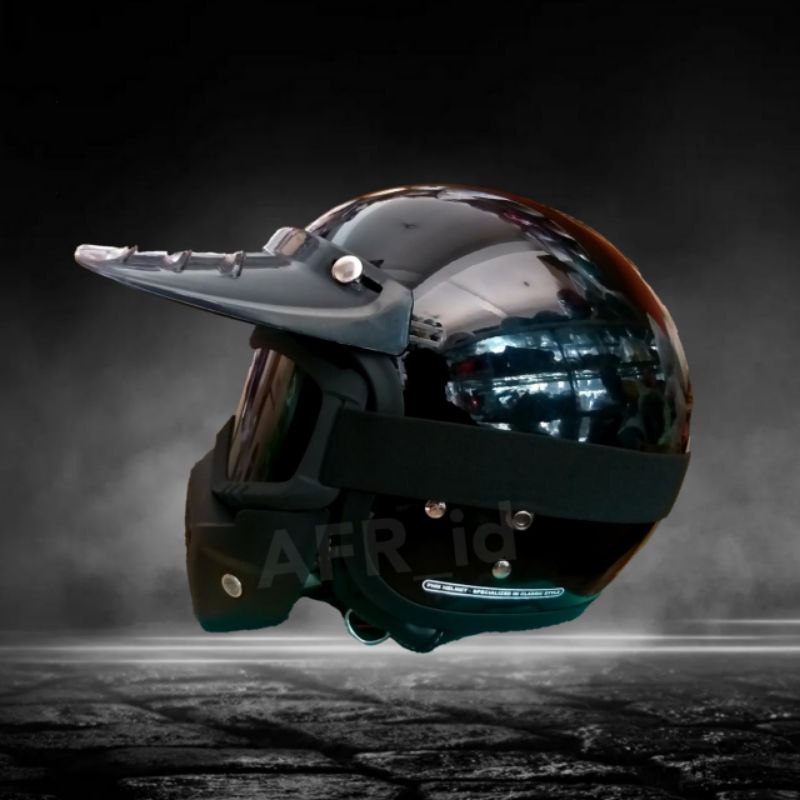 Helm Retro Topeng Goggle Mask Pet Panjang Motor Cross Pria Wanita Dewasa
