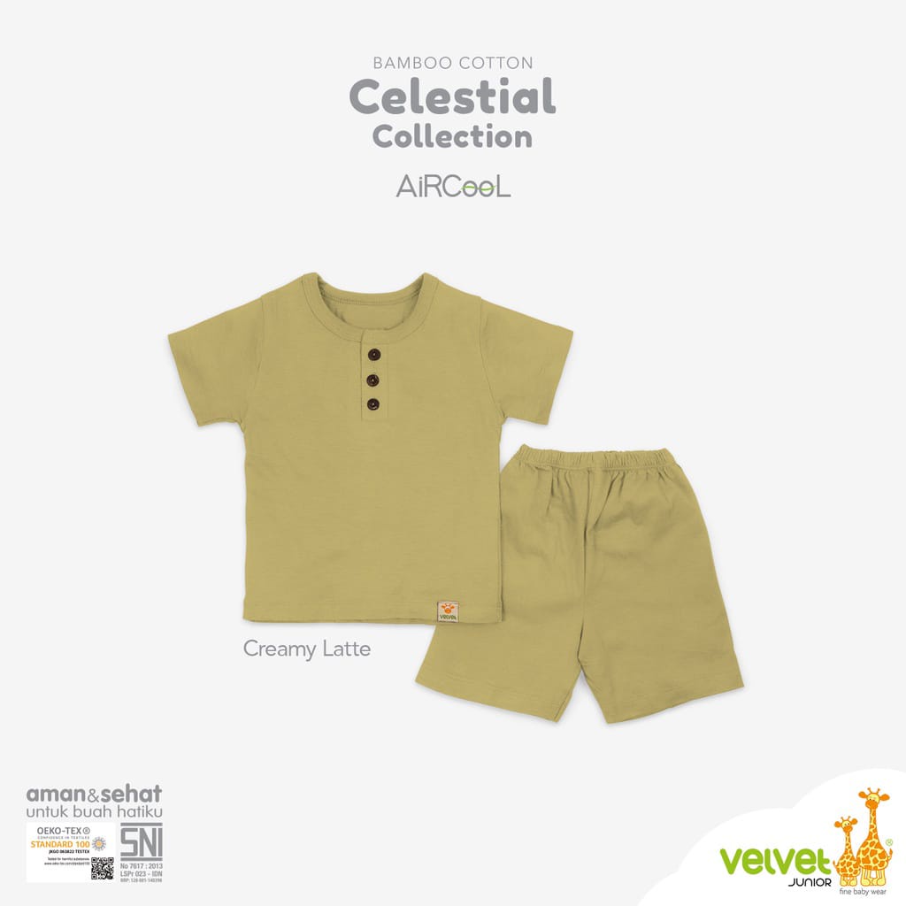 Velvet Junior Celestial Collection Bamboo Cotton Oblong Pendek Kancing Depan Celana Pendek size XL 2 3 4 5 Baju Bayi