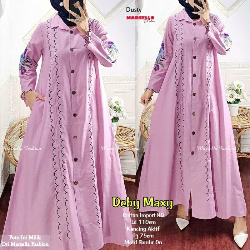 Deby Maxy, GAMIS WANITA MUSLIM CANTIK MODIS FIT XXL LD 110 BAHAN KATUN IMPORT MIX BORDIR TERMURAH OOTD