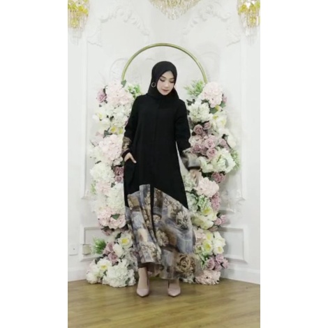 Gamis jet black dior original by fadhilah/Abaya terbaru jetblack mix dior silk premium