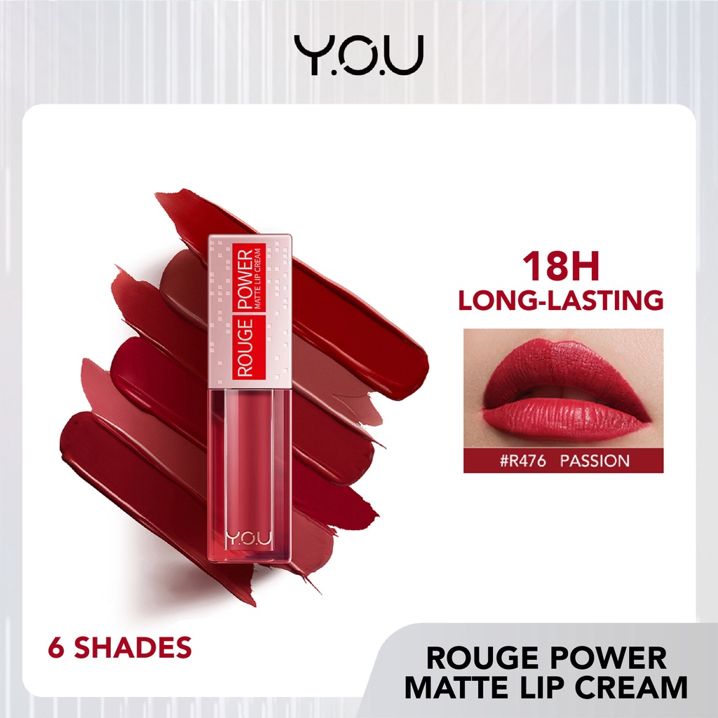 YOU Rouge Power Matte Lip Cream Lipstik | Matte Finish | Tahan Lama | Nourishing with Manuka Honey | Kosmetik - CO