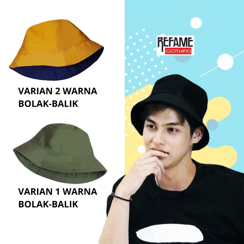 Topi Bucket Korea Hat Premium Polos Bolak Balik Pria Wanita