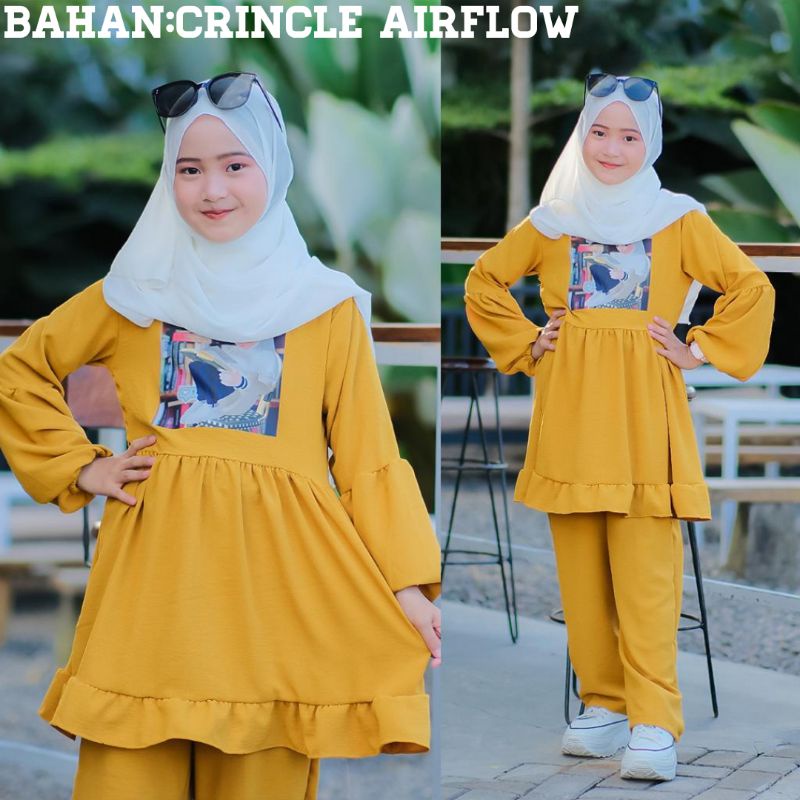 USIA ANAK TANGGUNG+One Set Anak Viral Oversize Slebew Bahan Katun Crincle Airflow/Setelan Anak Perem