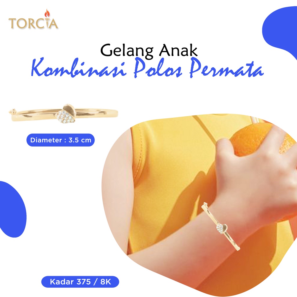 Gelang Bayi dan Anak Emas Asli Kombinasi Hati Permata Kadar 375 Torcia